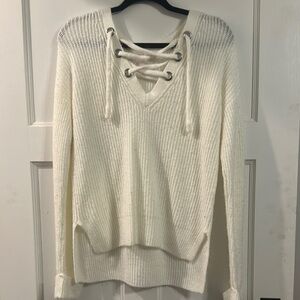 No Boundaries Cream V-Neck Lace-Up Top